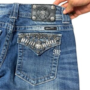 Miss Me Womens Jeans Denim Blue Easy Boot Mid Rise Size 30 Sequin Jeweled Stitch